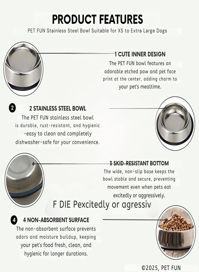 PET FUN® Pet Feeding Stainless Steel Bowl for Dogs, Cats & Any Pets - 150ml-2600ml, XS to Large I Non-Skid Rubber Bottom Food/Water Bowl I Non-Toxic & 100% Safe for Pets (1500ml)|Pack of2 - Image 4
